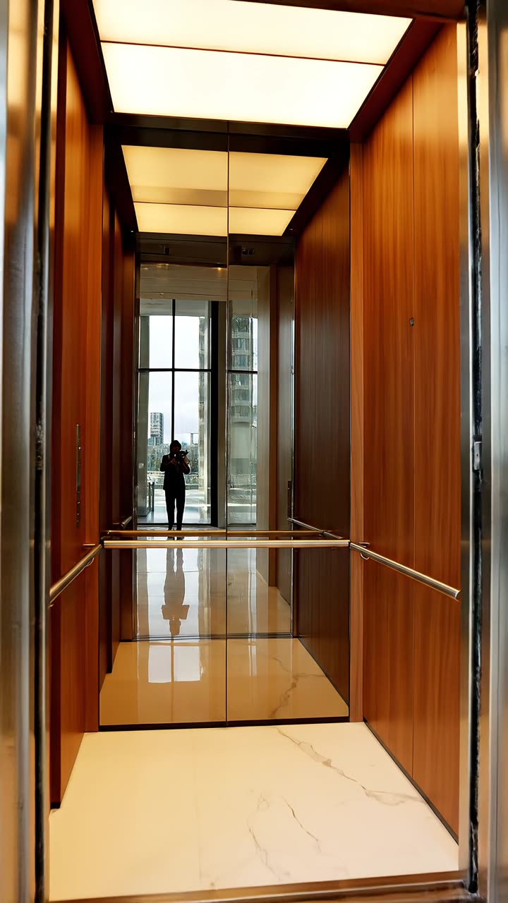 Ahşap ve aynalı modern insan asansörü kabini